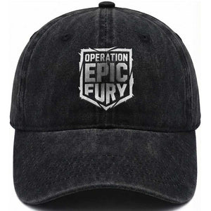 Operation Epic Fury Bold Tactical Shield Graphic Washed Cotton Baseball Cap Strong Patriotic Statement Freedom Supporters TS02 Washed Cap Universal Fit Black Print Your Wear