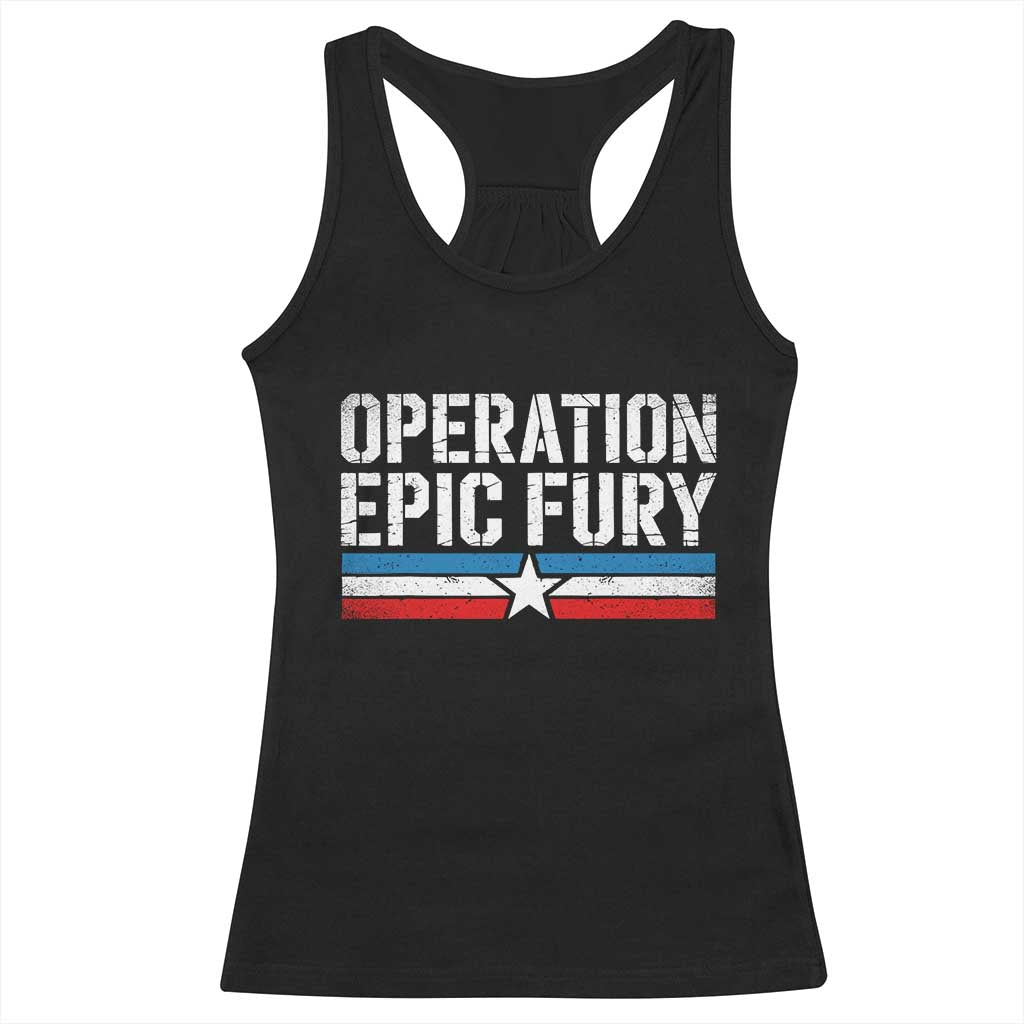 Operation Epic Fury Retro Patriotic Stripe Racerback Tank Top Vintage American Strength Freedom Supporters TS02 Black Print Your Wear