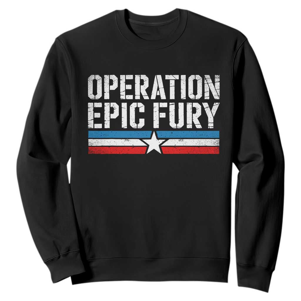 Operation Epic Fury Retro Patriotic Stripe Sweatshirt Vintage American Strength Freedom Supporters TS02 Black Print Your Wear