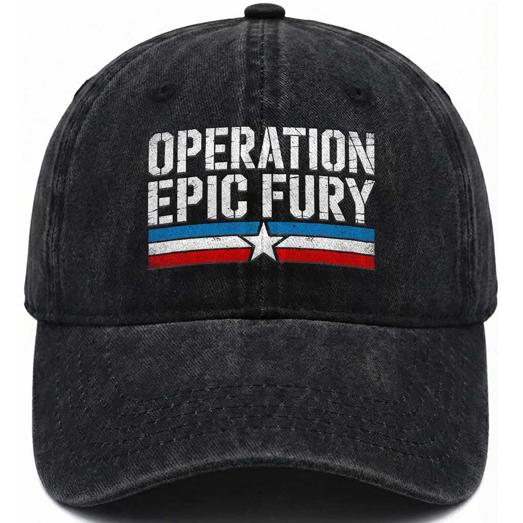 Operation Epic Fury Retro Patriotic Stripe Washed Cotton Baseball Cap Vintage American Strength Freedom Supporters TS02 Washed Cap Universal Fit Black Print Your Wear