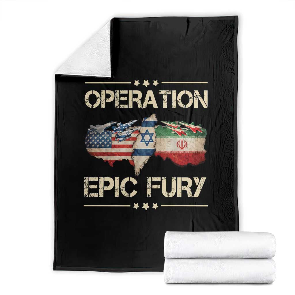 Operation Epic Fury USA Israel Throw Blanket Patriotic Military Peace Through Strength TS02 Black Print Your Wear