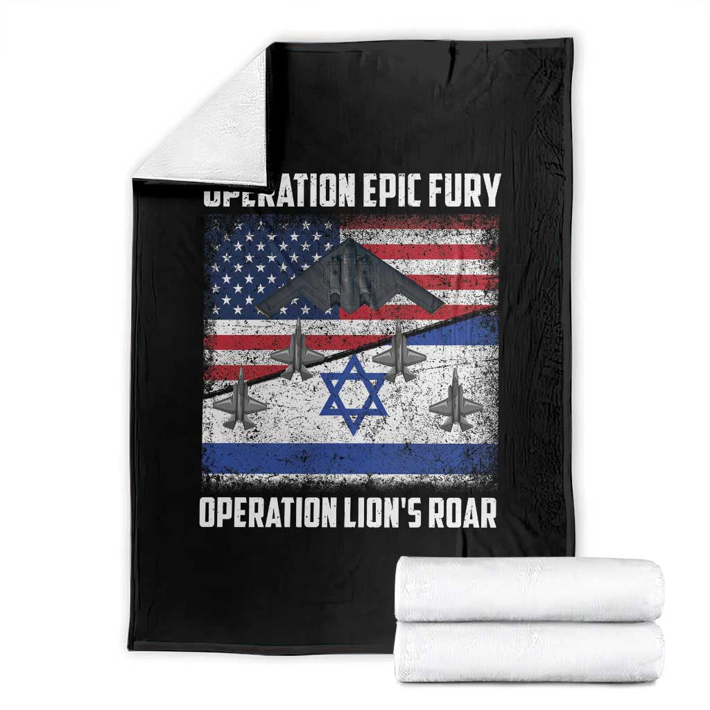 Operation Epic Fury Lions Roar Throw Blanket USA Israel Flag Freedom Defense TS02 Black Print Your Wear