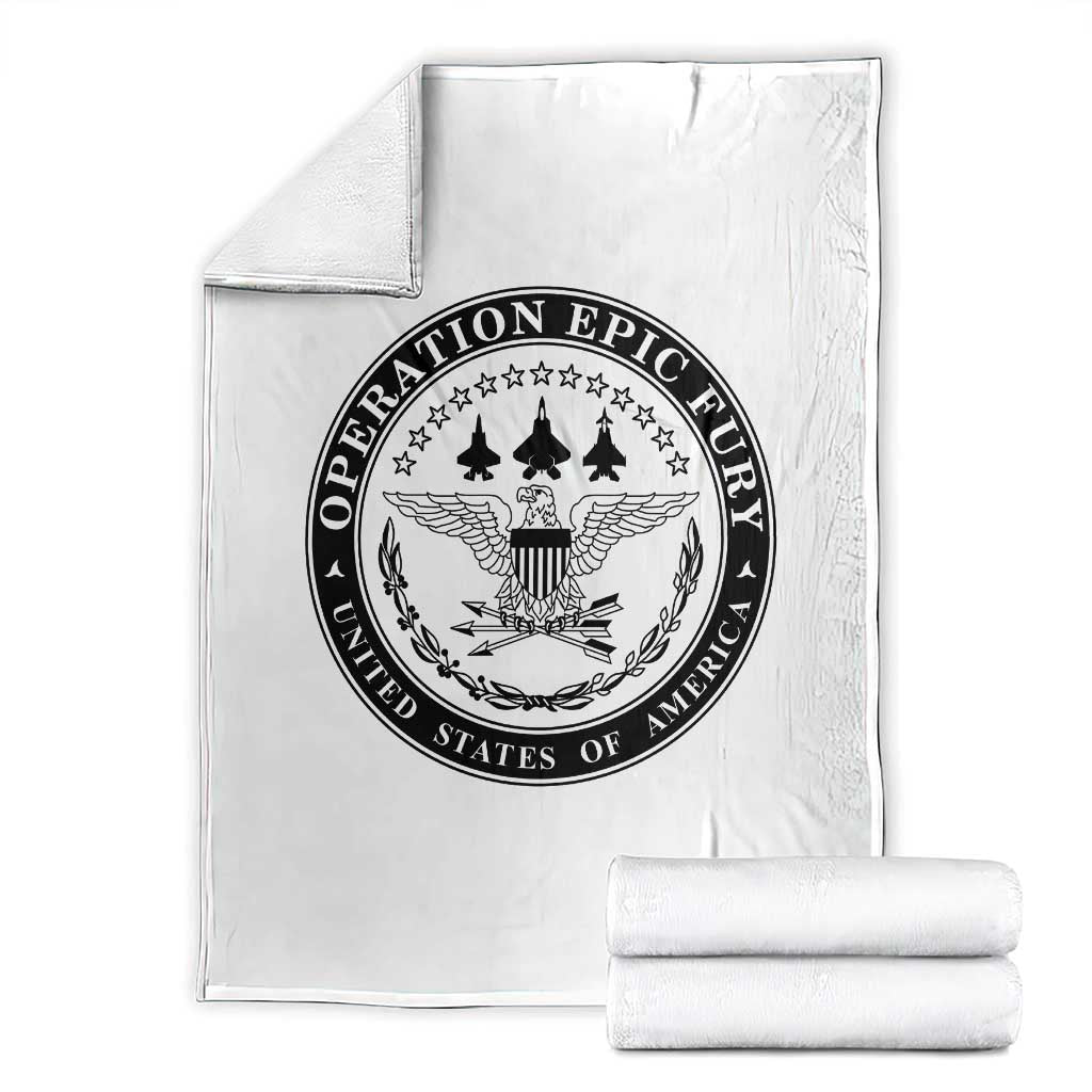 Operation Epic Fury USA Military Seal Throw Blanket Patriotic Air Power Aviation Tribute TS02 White Print Your Wear