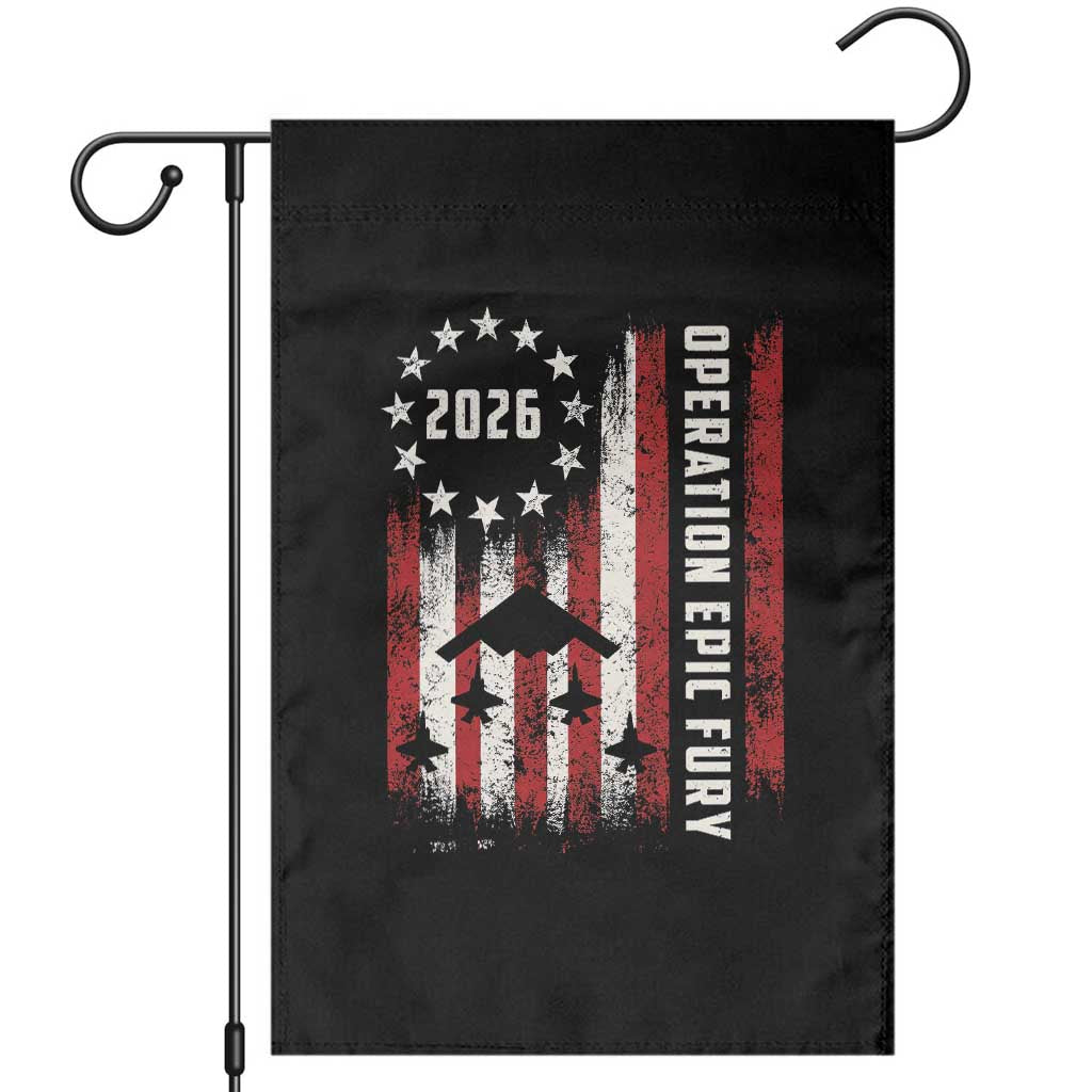 Operation Epic Fury 2026 American Flag Bomber Garden Flag B2 Spirit Patriotic Air Dominance TS02 Black Print Your Wear