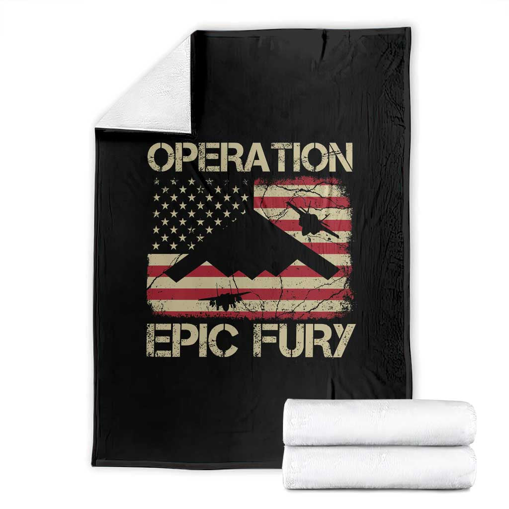 Operation Epic Fury Vintage American Flag Bomber Throw Blanket B2 Spirit Patriotic Strength TS02 Black Print Your Wear