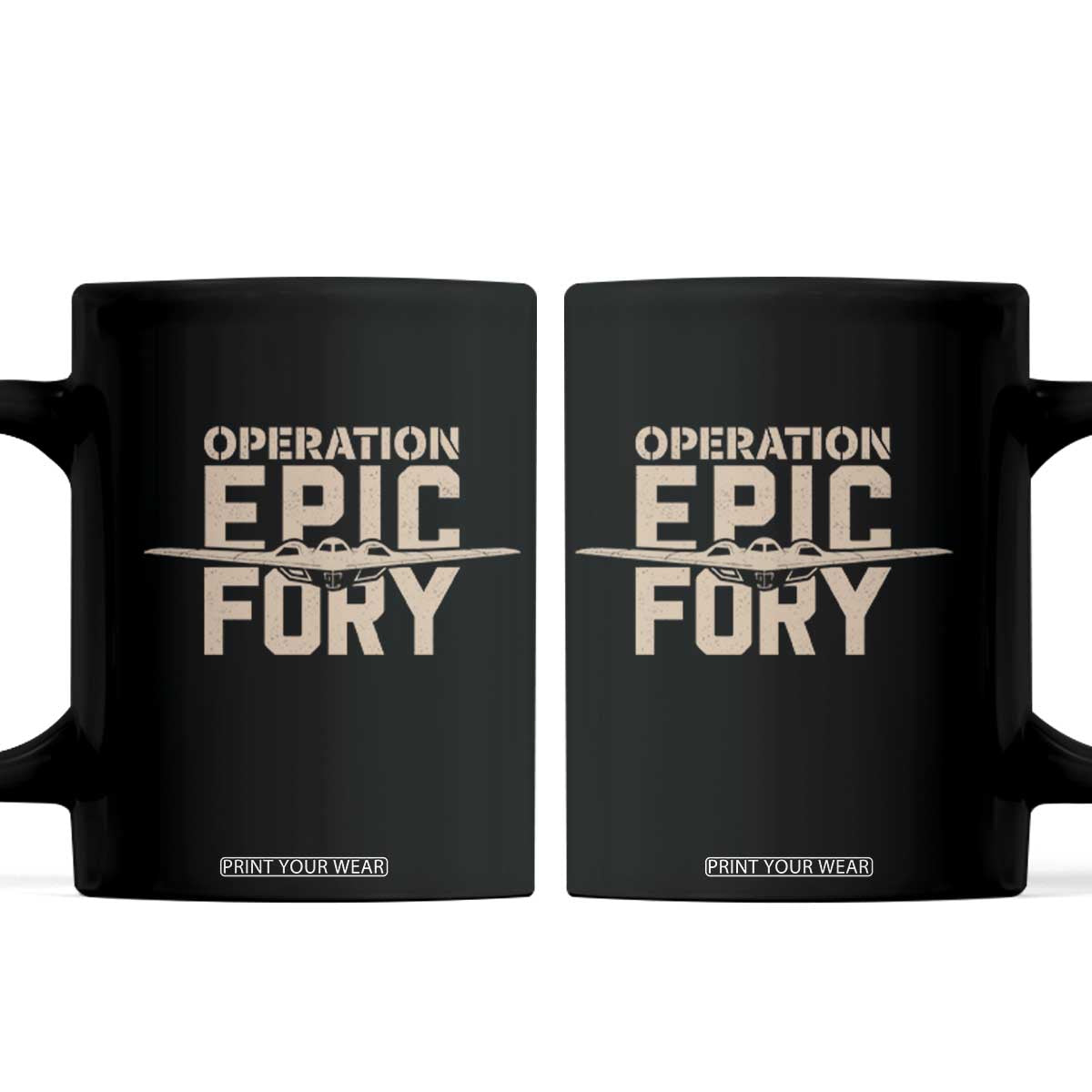 Operation Epic Fury Stealth Bomber Silhouette Coffee Mug Patriotic B2 Spirit Aviation Statement TS02 Black Print Your Wear