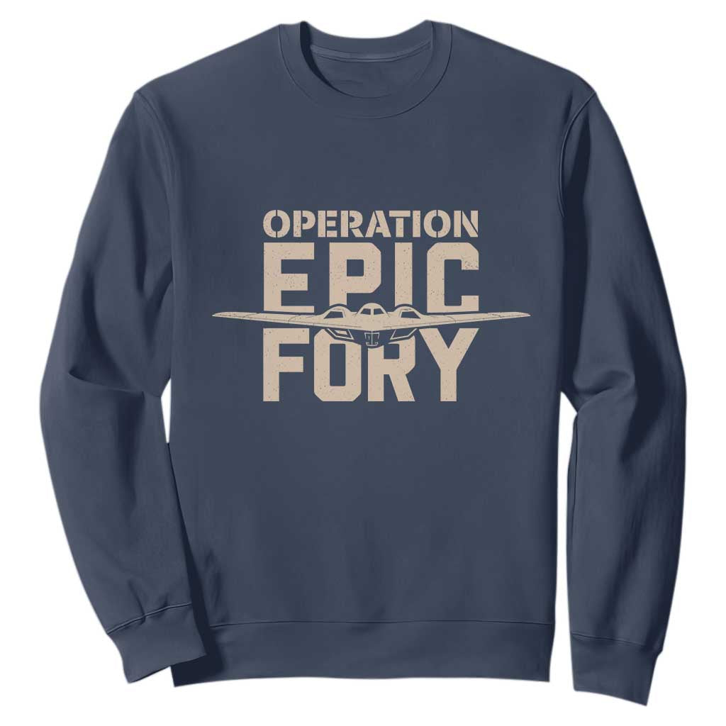 Operation Epic Fury Stealth Bomber Silhouette Sweatshirt Patriotic B2 Spirit Aviation Statement TS02 Navy Print Your Wear