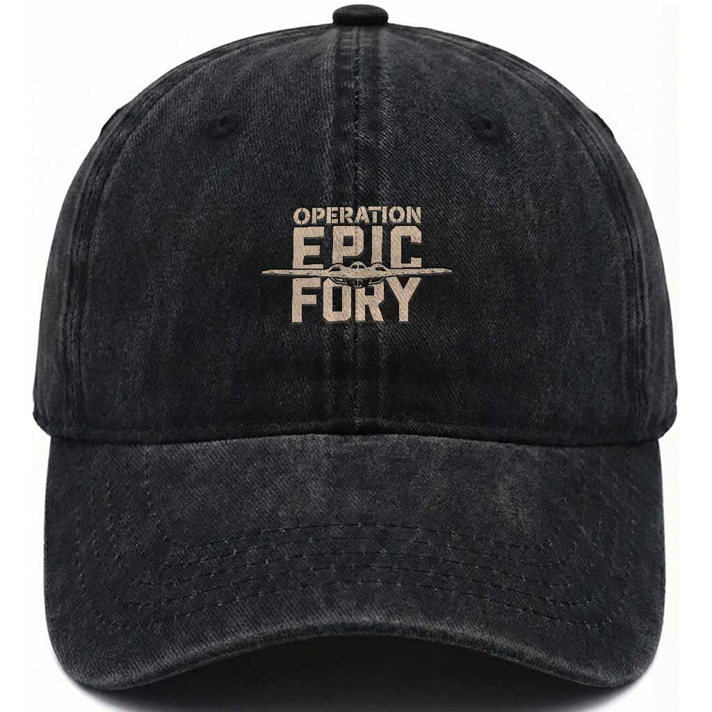 Operation Epic Fury Stealth Bomber Silhouette Washed Cotton Baseball Cap Patriotic B2 Spirit Aviation Statement TS02 Washed Cap Universal Fit Black Print Your Wear