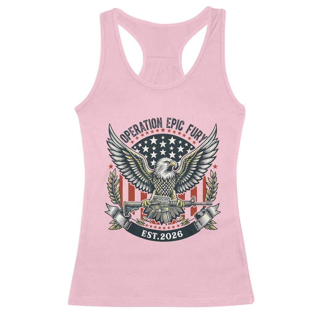 Operation Epic Fury Patriotic Eagle Crest Est 2026 Racerback Tank Top American Strength Freedom TS02 Light Pink Print Your Wear