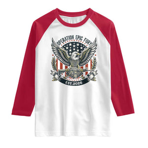 Operation Epic Fury Patriotic Eagle Crest Est 2026 Raglan Shirt American Strength Freedom TS02 White Red Print Your Wear