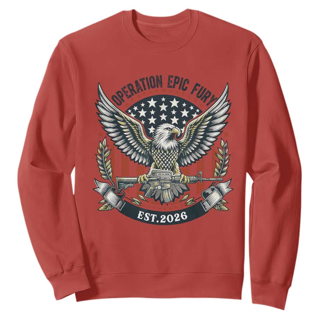 Operation Epic Fury Patriotic Eagle Crest Est 2026 Sweatshirt American Strength Freedom TS02 Red Print Your Wear