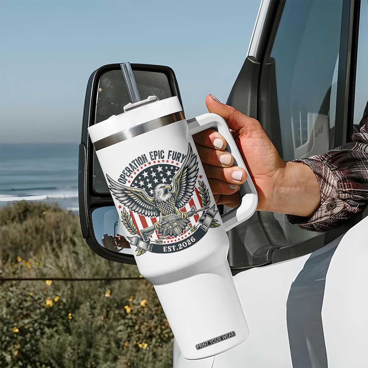 Operation Epic Fury Patriotic Eagle Crest Est 2026 Tumbler With Handle American Strength Freedom TS02 Print Your Wear