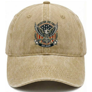 Operation Epic Fury Patriotic Eagle Crest Est 2026 Washed Cotton Baseball Cap American Strength Freedom TS02 Washed Cap Universal Fit Khaki Print Your Wear