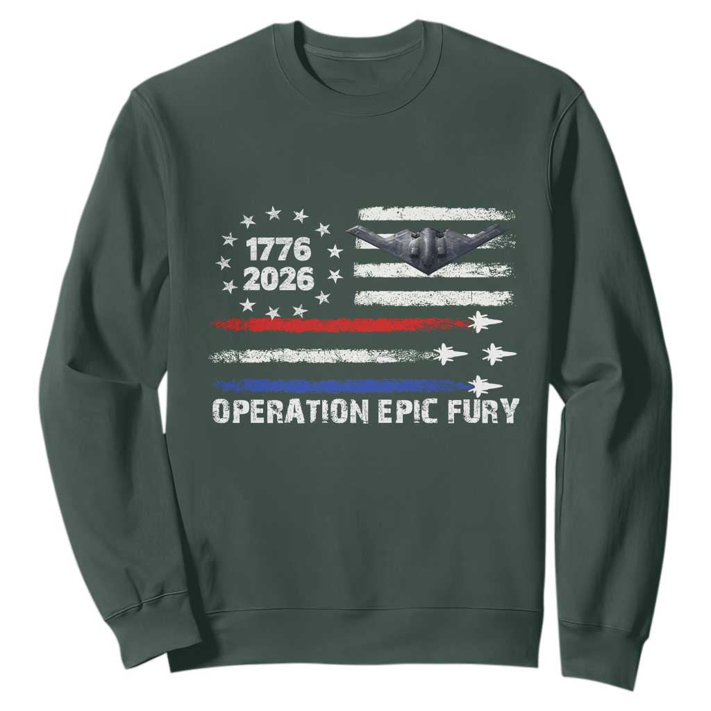 Operation Epic Fury 1776 2026 American Flag Aviation Sweatshirt Freedom Anniversary Statement TS02 Dark Forest Green Print Your Wear