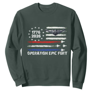 Operation Epic Fury 1776 2026 American Flag Aviation Sweatshirt Freedom Anniversary Statement TS02 Dark Forest Green Print Your Wear