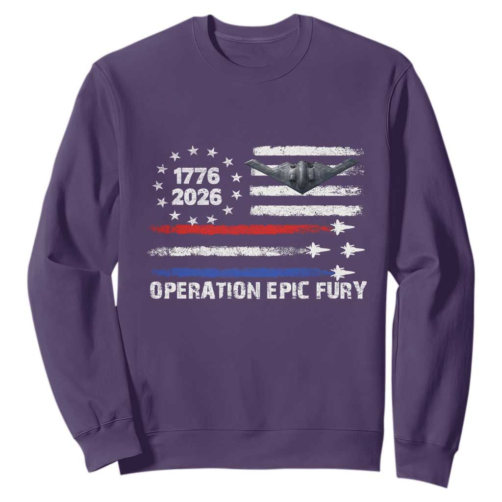 Operation Epic Fury 1776 2026 American Flag Aviation Sweatshirt Freedom Anniversary Statement TS02 Purple Print Your Wear