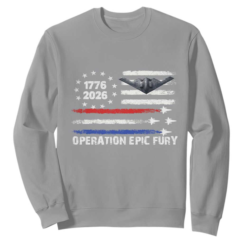 Operation Epic Fury 1776 2026 American Flag Aviation Sweatshirt Freedom Anniversary Statement TS02 Sport Gray Print Your Wear