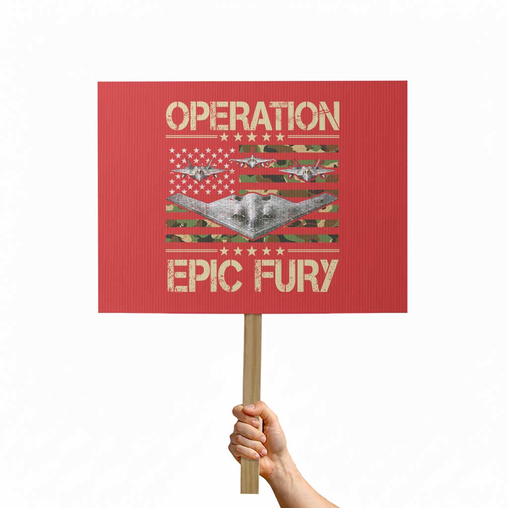 Operation Epic Fury Camo American Flag Protest Sign B12 Spirit Stealth Bomber Formation Patriotic Air Power TS02 Horizontal 18