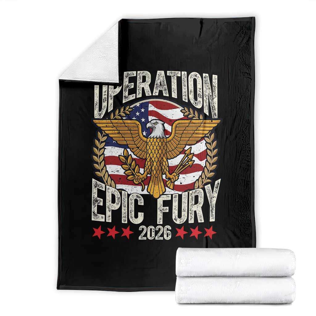Operation Epic Fury 2026 Patriotic Eagle Crest Throw Blanket American Strength and Freedom TS02 Black Print Your Wear
