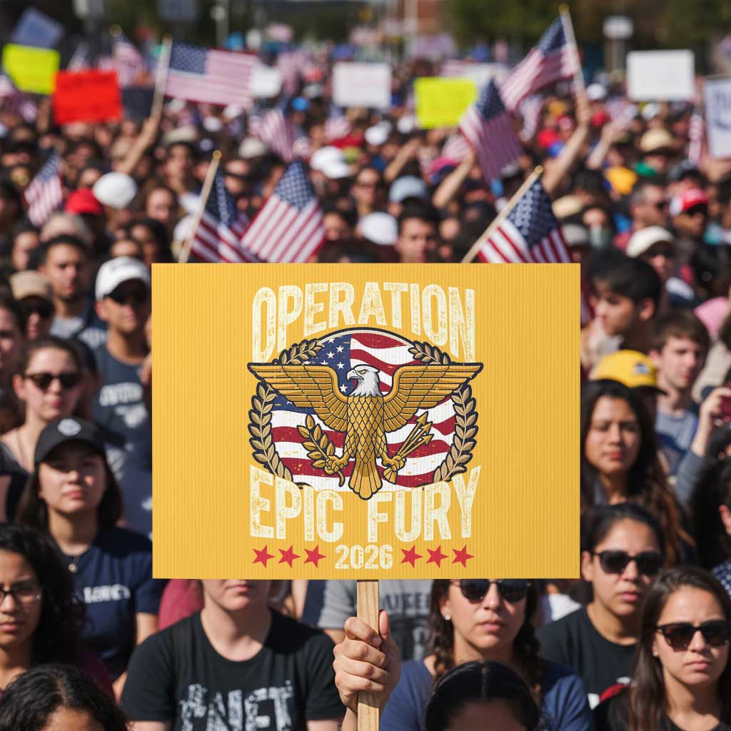 Operation Epic Fury 2026 Patriotic Eagle Crest Protest Sign American Strength and Freedom TS02 Horizontal 18