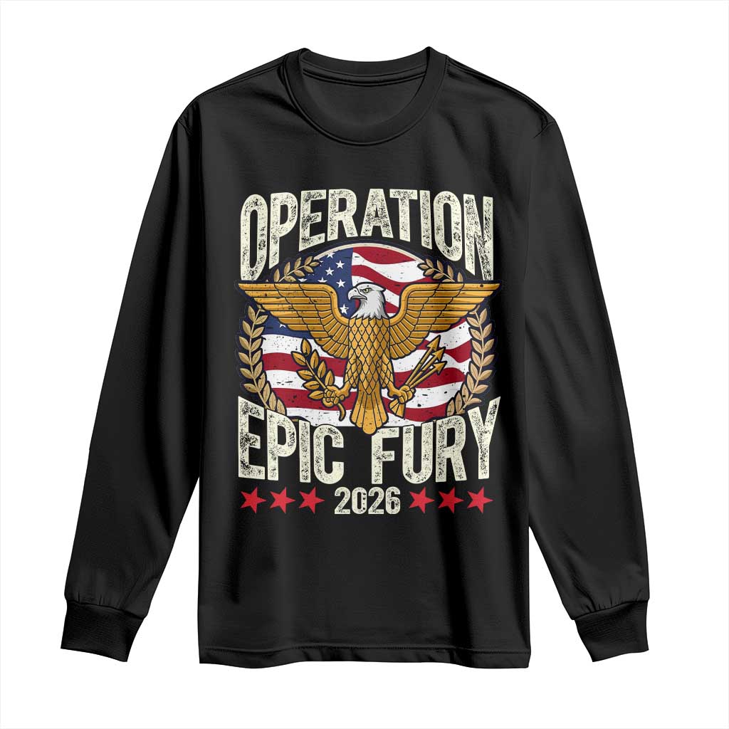 Operation Epic Fury 2026 Patriotic Eagle Crest Long Sleeve Shirt American Strength and Freedom TS02 Black Print Your Wear