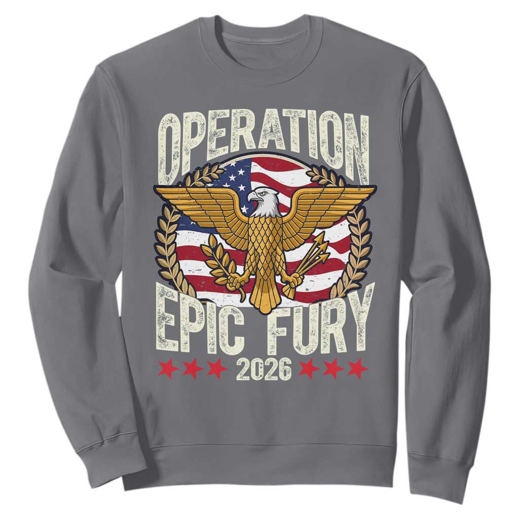Operation Epic Fury 2026 Patriotic Eagle Crest Sweatshirt American Strength and Freedom TS02 Charcoal Print Your Wear