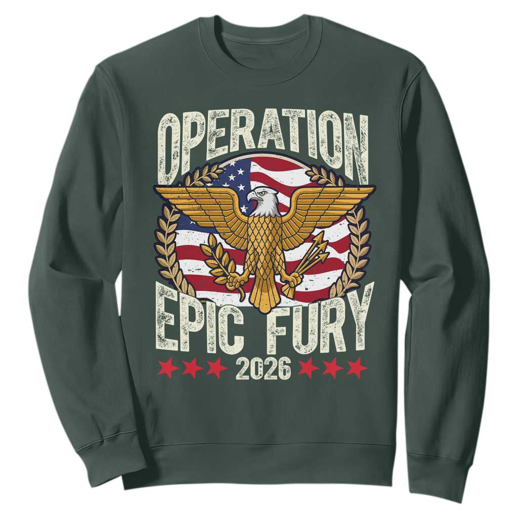 Operation Epic Fury 2026 Patriotic Eagle Crest Sweatshirt American Strength and Freedom TS02 Dark Forest Green Print Your Wear