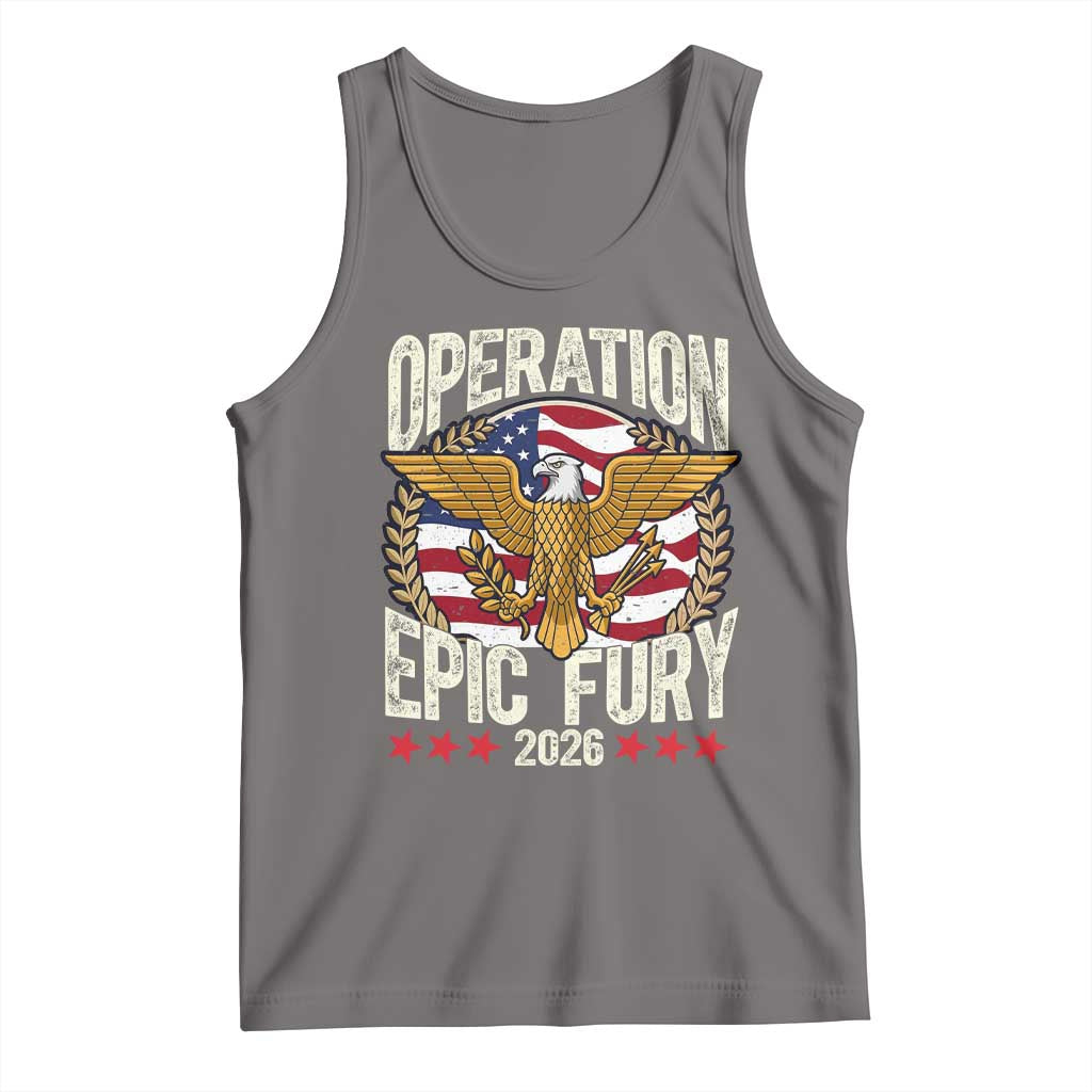 Operation Epic Fury 2026 Patriotic Eagle Crest Tank Top American Strength and Freedom TS02 Deep Heather Print Your Wear