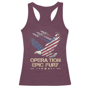 Operation Epic Fury American Eagle Flag Racerback Tank Top Jet Flyover USA Freedom TS02 Maroon Print Your Wear
