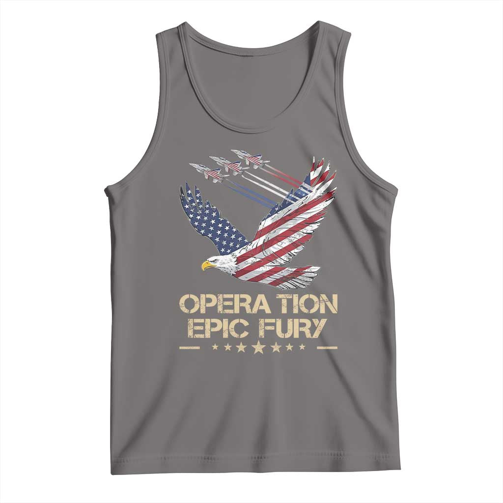 Operation Epic Fury American Eagle Flag Tank Top Jet Flyover USA Freedom TS02 Deep Heather Print Your Wear