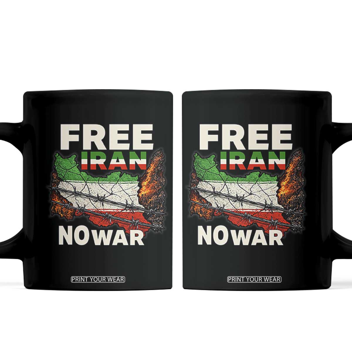 Free Iran No War Protest Graphic Coffee Mug Barbed Wire Freedom Human Rights Solidarity TS02 Black Print Your Wear