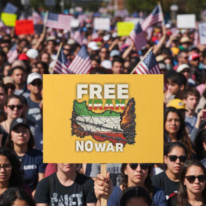 Free Iran No War Protest Graphic Protest Sign Barbed Wire Freedom Human Rights Solidarity TS02 Horizontal 18" × 24" Yellow Print Your Wear