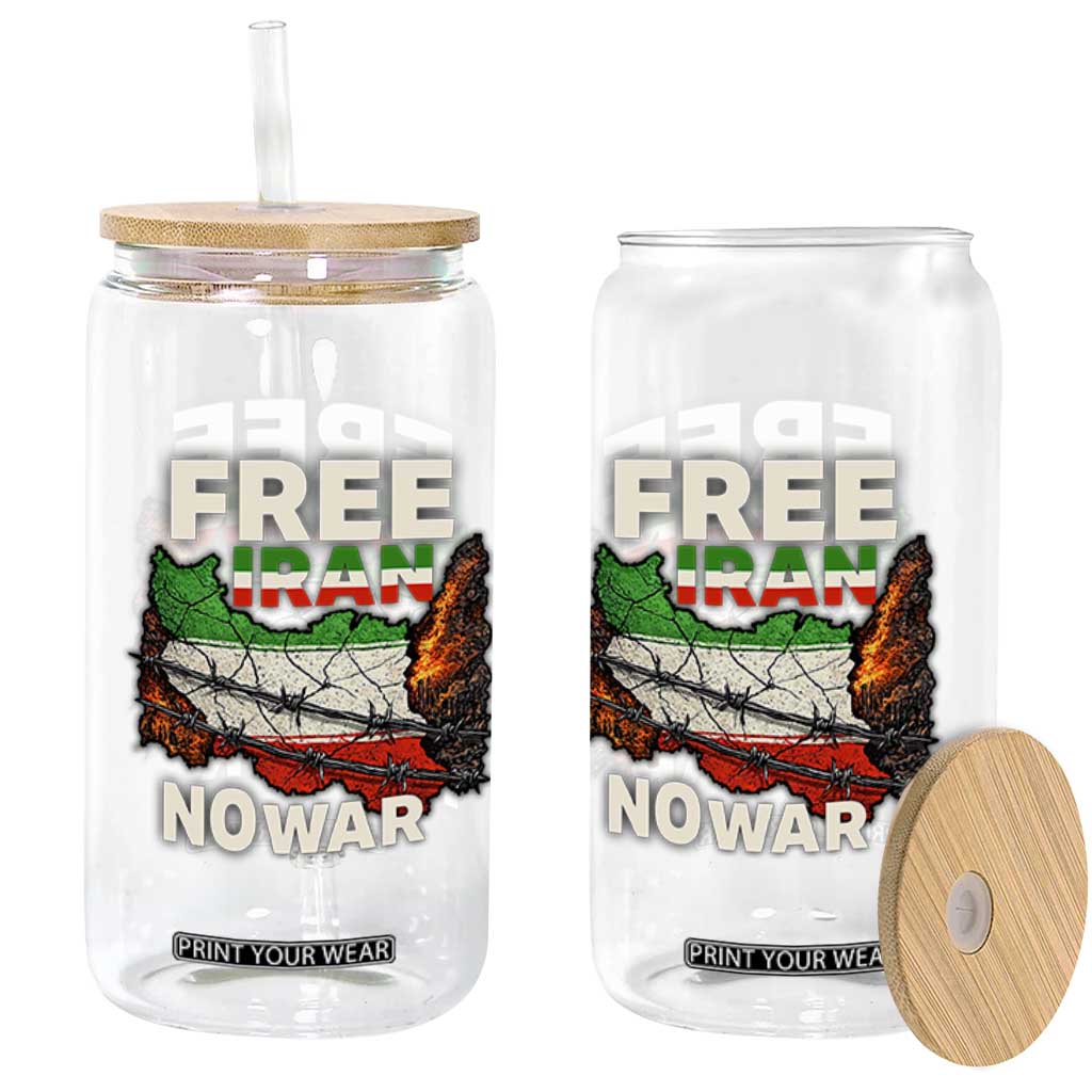 Free Iran No War Protest Graphic Glass Can Barbed Wire Freedom Human Rights Solidarity TS02 Print Your Wear