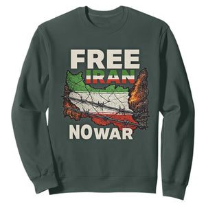 Free Iran No War Protest Graphic Sweatshirt Barbed Wire Freedom Human Rights Solidarity TS02 Dark Forest Green Print Your Wear