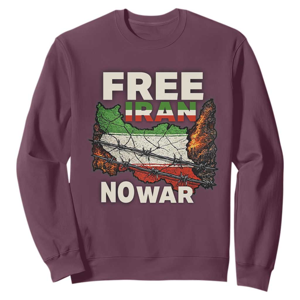 Free Iran No War Protest Graphic Sweatshirt Barbed Wire Freedom Human Rights Solidarity TS02 Maroon Print Your Wear