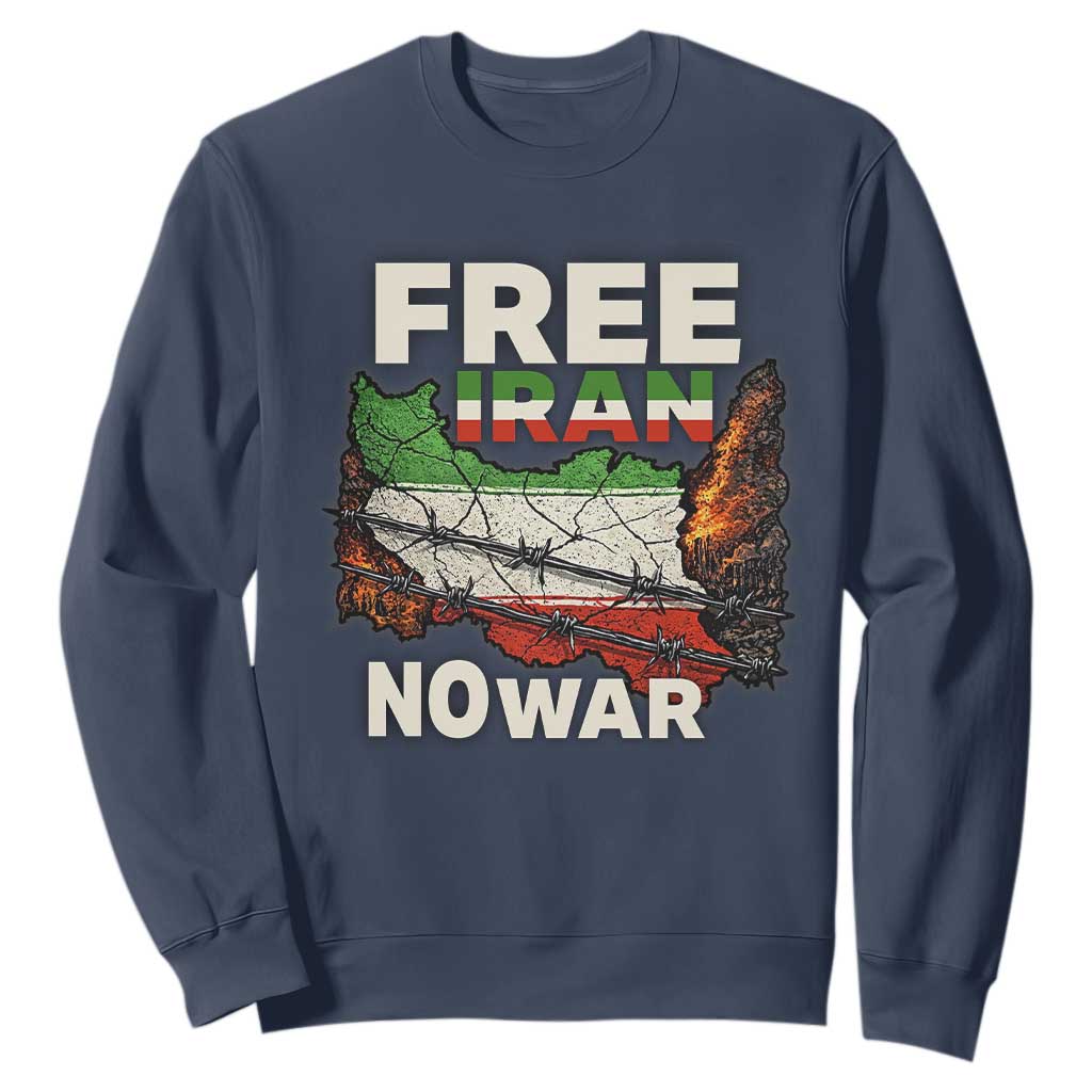 Free Iran No War Protest Graphic Sweatshirt Barbed Wire Freedom Human Rights Solidarity TS02 Navy Print Your Wear
