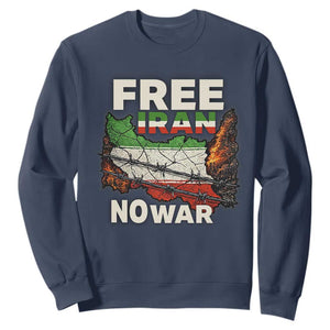 Free Iran No War Protest Graphic Sweatshirt Barbed Wire Freedom Human Rights Solidarity TS02 Navy Print Your Wear