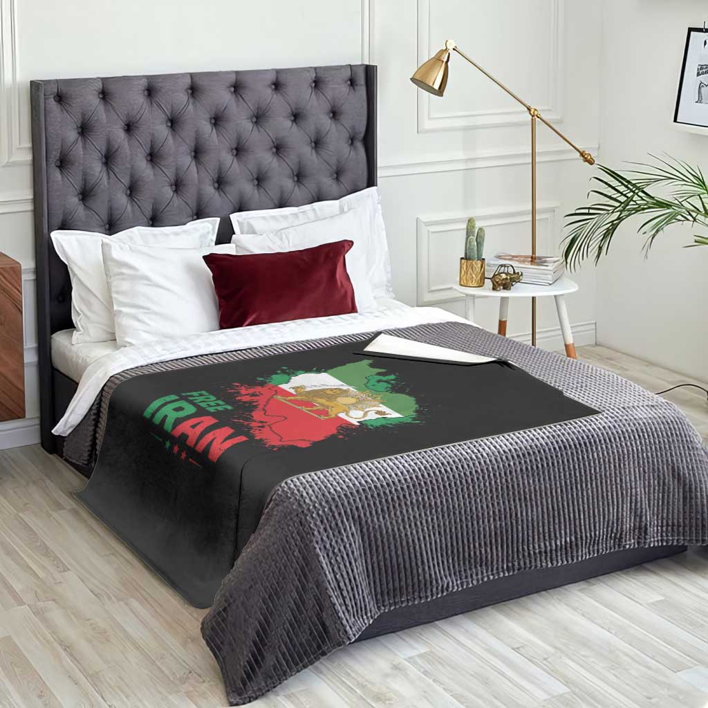 Free Iran Lion And Sun Map Graphic Throw Blanket Persian Heritage Freedom Support TS02 Print Your Wear