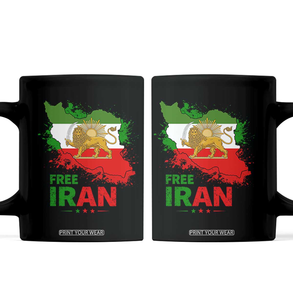 Free Iran Lion And Sun Map Graphic Coffee Mug Persian Heritage Freedom Support TS02 Black Print Your Wear