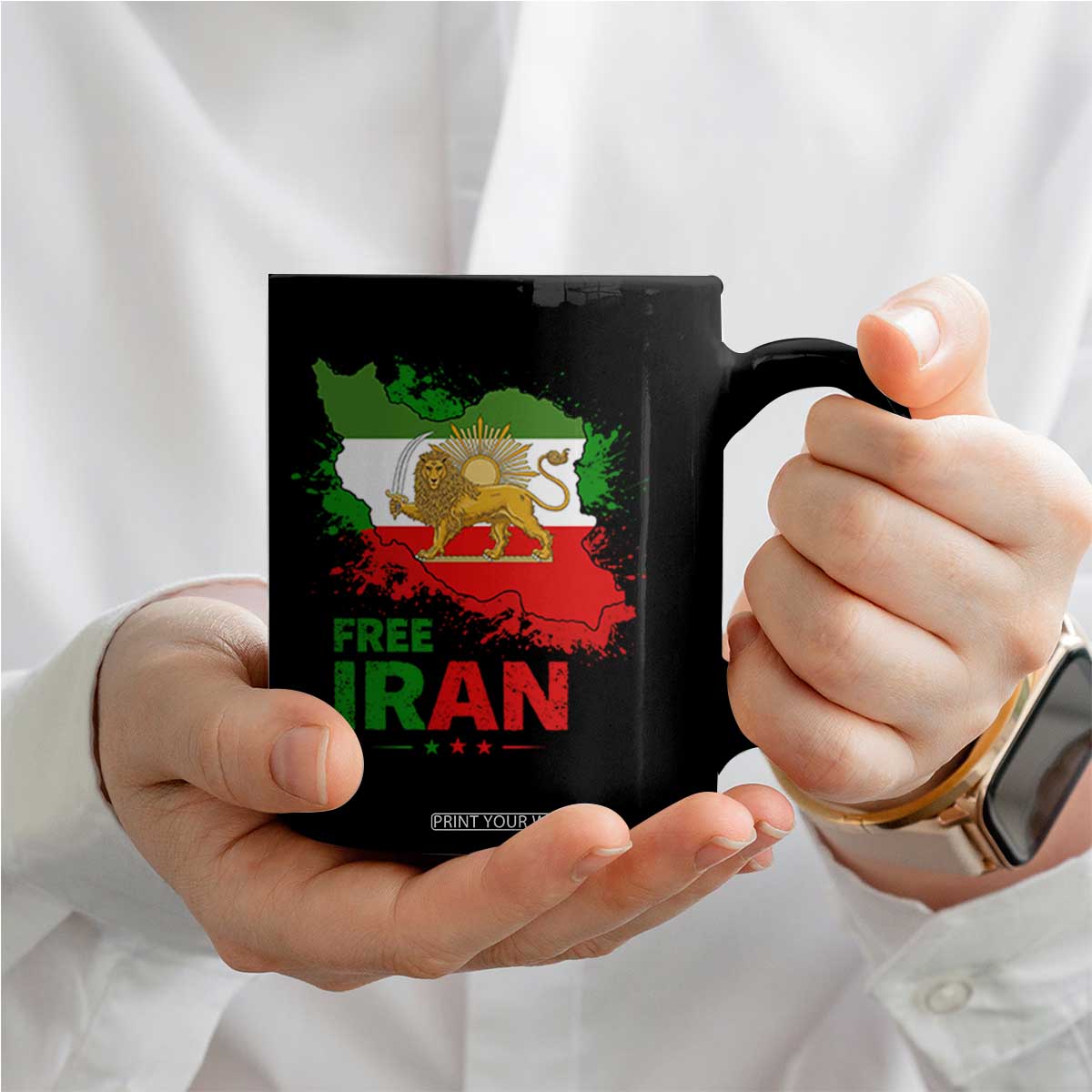 Free Iran Lion And Sun Map Graphic Coffee Mug Persian Heritage Freedom Support TS02 Print Your Wear