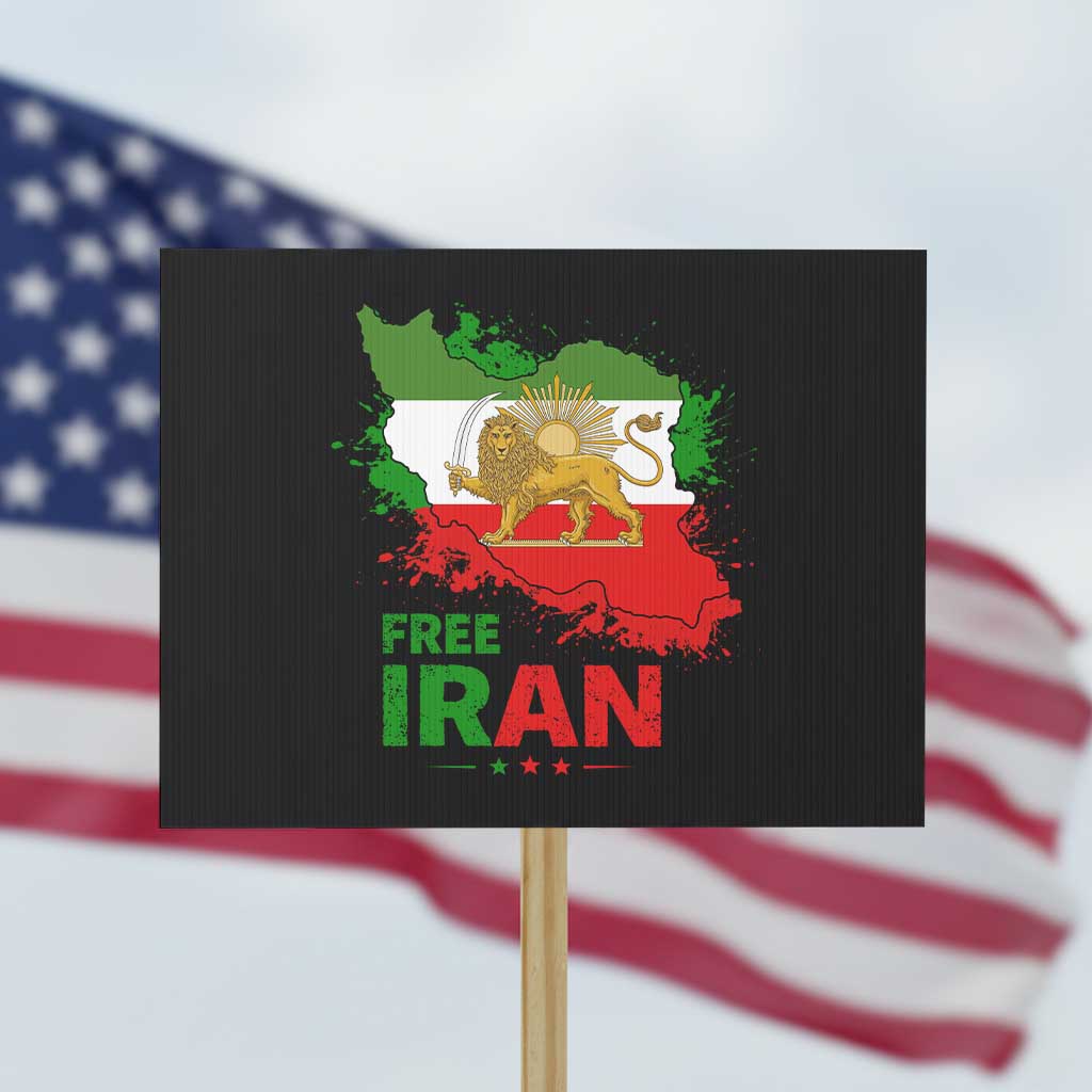 Free Iran Lion And Sun Map Graphic Protest Sign Persian Heritage Freedom Support TS02 Horizontal 18