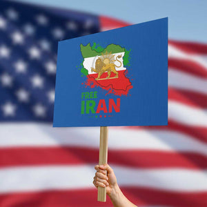 Free Iran Lion And Sun Map Graphic Protest Sign Persian Heritage Freedom Support TS02 Horizontal 18" × 24" Blue Print Your Wear