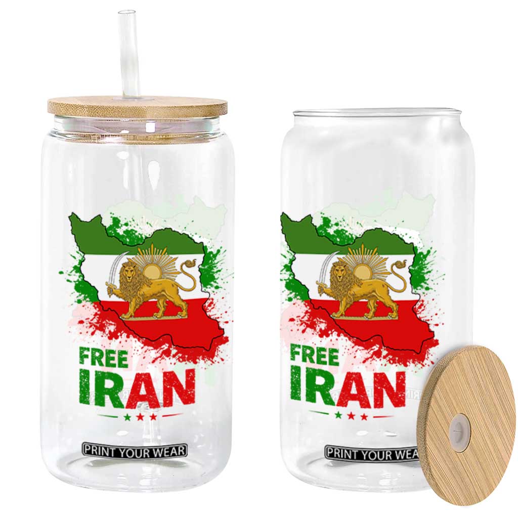 Free Iran Lion And Sun Map Graphic Glass Can Persian Heritage Freedom Support TS02 Print Your Wear