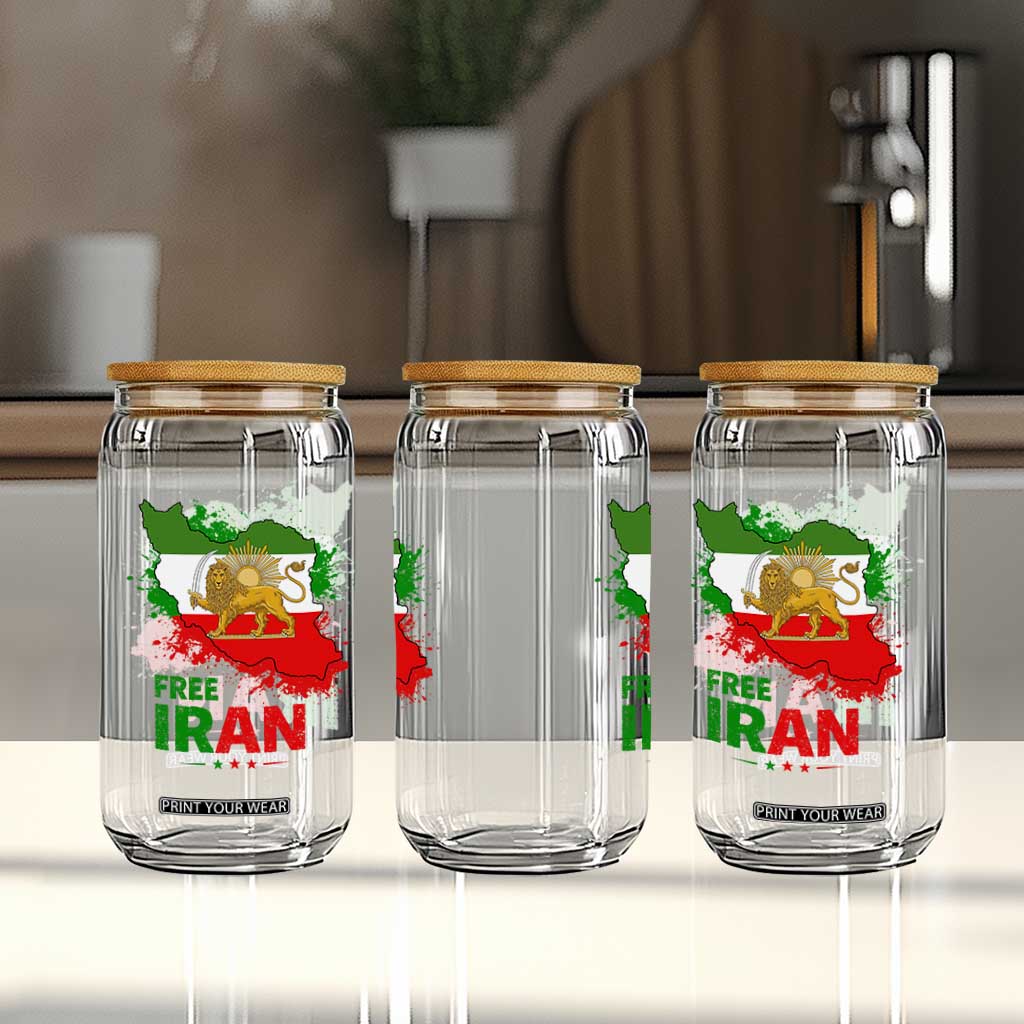 Free Iran Lion And Sun Map Graphic Glass Can Persian Heritage Freedom Support TS02 Print Your Wear