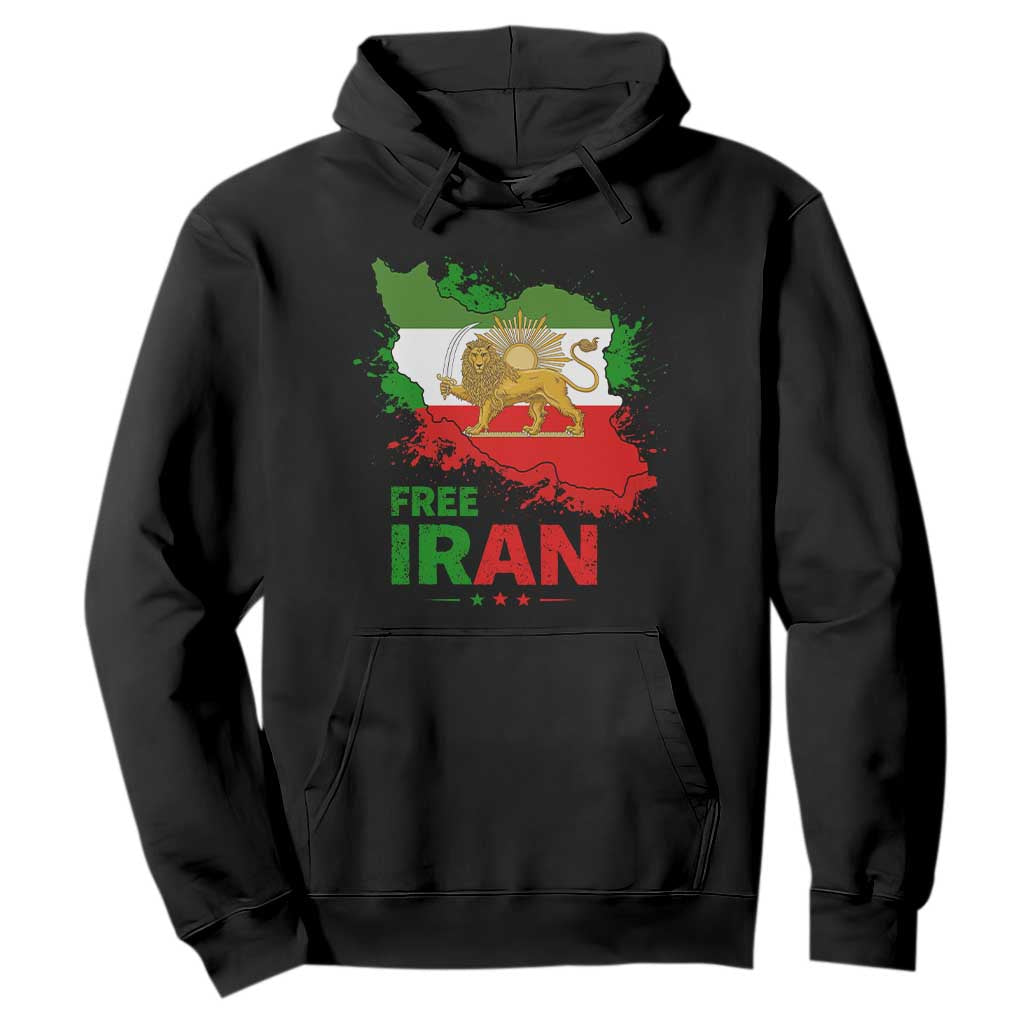 Free Iran Lion And Sun Map Graphic Hoodie Persian Heritage Freedom Support TS02 Black Print Your Wear