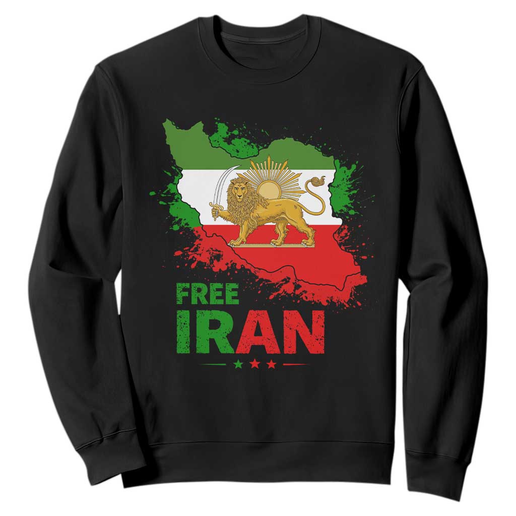 Free Iran Lion And Sun Map Graphic Sweatshirt Persian Heritage Freedom Support TS02 Black Print Your Wear