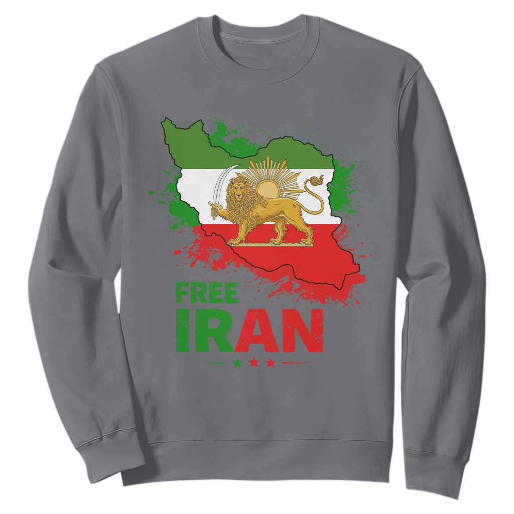 Free Iran Lion And Sun Map Graphic Sweatshirt Persian Heritage Freedom Support TS02 Charcoal Print Your Wear