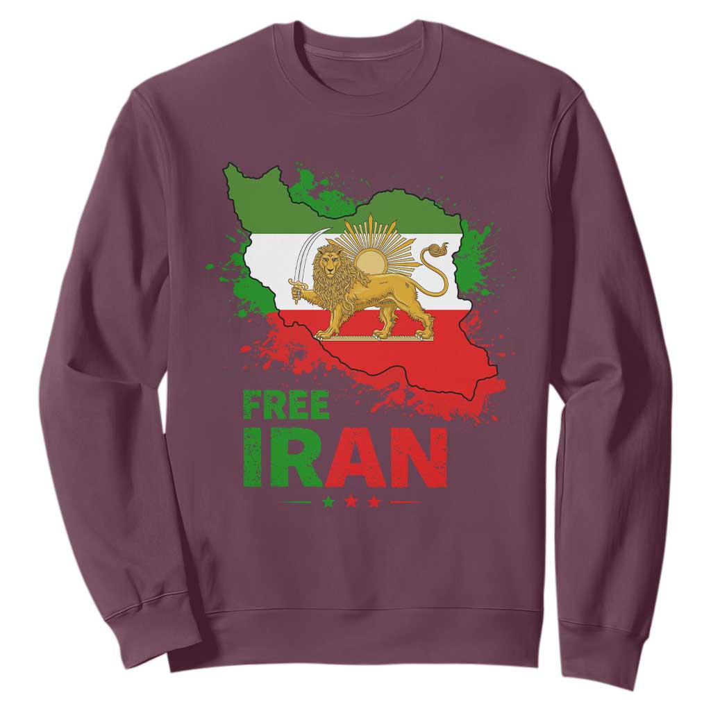 Free Iran Lion And Sun Map Graphic Sweatshirt Persian Heritage Freedom Support TS02 Maroon Print Your Wear