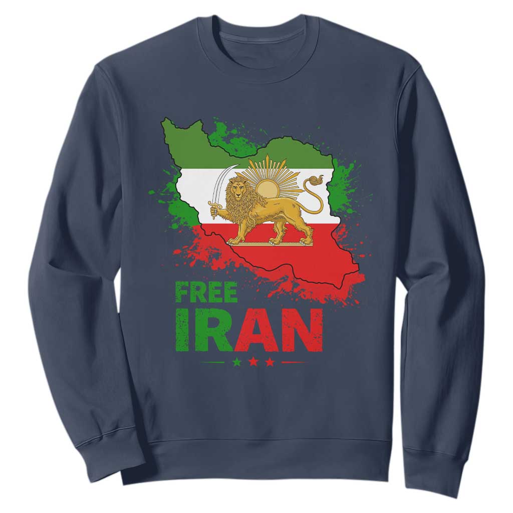 Free Iran Lion And Sun Map Graphic Sweatshirt Persian Heritage Freedom Support TS02 Navy Print Your Wear