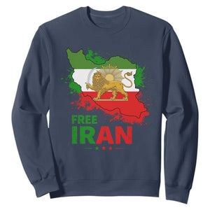 Free Iran Lion And Sun Map Graphic Sweatshirt Persian Heritage Freedom Support TS02 Navy Print Your Wear